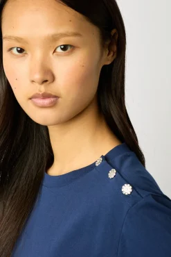 Tshirt A Boutons Strass Marine - Myrtha<Gerard Darel Online