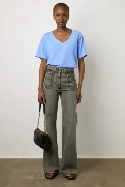 T-Shirt Col Tunisien En Coton Bleu - Maurine<Gerard Darel Discount