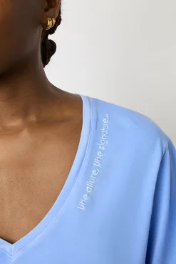 T-Shirt Col Tunisien En Coton Bleu - Maurine<Gerard Darel Discount