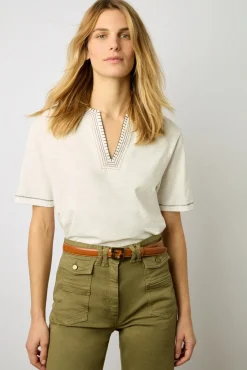 Tshirt Col Tunisien En Coton Ecru - Marina<Gerard Darel Fashion