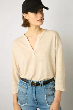 Tshirt Col Tunisien Sable - Maddie<Gerard Darel Fashion