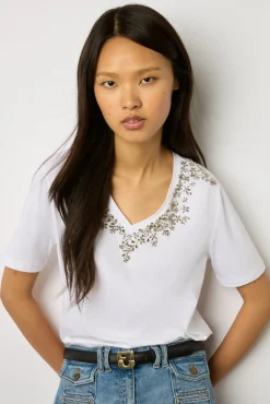 Tshirt En Coton A Strass Ecru - Malie<Gerard Darel Clearance