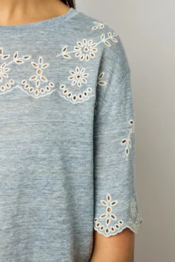 Tshirt En Lin A Broderie Bleu Ciel - Manika<Gerard Darel Outlet