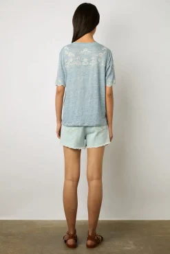 Tshirt En Lin A Broderie Bleu Ciel - Manika<Gerard Darel Outlet