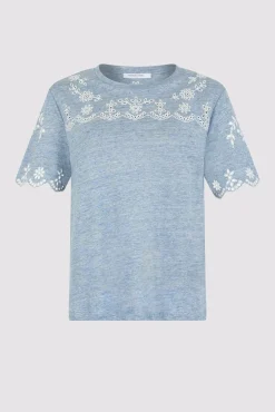 Tshirt En Lin A Broderie Bleu Ciel - Manika<Gerard Darel Outlet