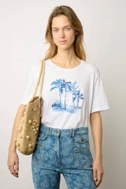 Tshirt Imprime Palmier En Coton Ecru - Mayli<Gerard Darel Clearance