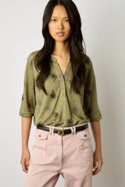 Tshirt Palmier En Lin Vert Kaki - Madison<Gerard Darel Sale