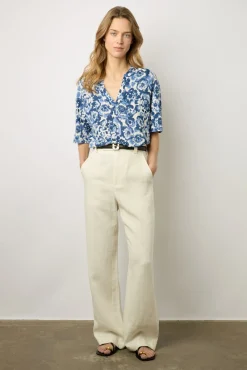 T-Shirt Tunisien Fleuri En Lin Ecru - Monia<Gerard Darel Sale