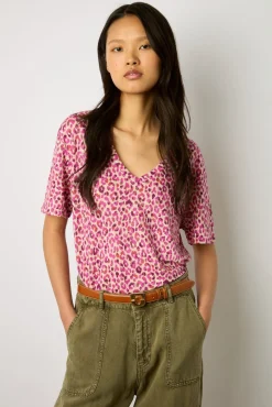 Tshirt V Imprime Leopard Fuchsia - Misha<Gerard Darel Outlet