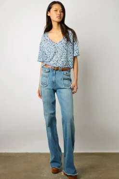 Tshirt V Imprime Leopard Indigo - Misha<Gerard Darel Online