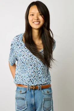 Tshirt V Imprime Leopard Indigo - Misha<Gerard Darel Online