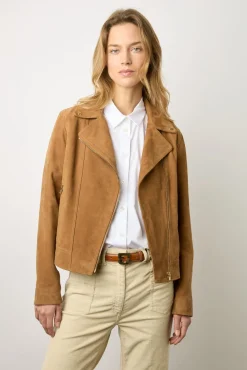Veste Biker En Cuir Velours Caramel - Maud<Gerard Darel Clearance
