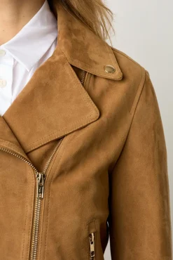 Veste Biker En Cuir Velours Caramel - Maud<Gerard Darel Clearance