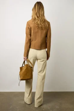 Veste Biker En Cuir Velours Caramel - Maud<Gerard Darel Clearance