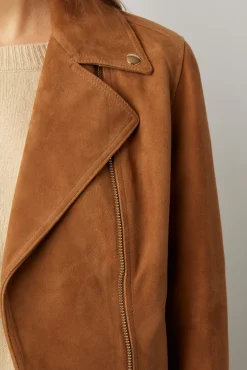 Veste Biker En Cuir Velours Caramel - Maud<Gerard Darel Clearance