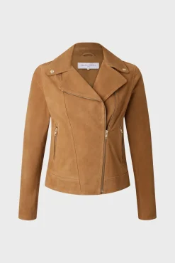 Veste Biker En Cuir Velours Caramel - Maud<Gerard Darel Clearance