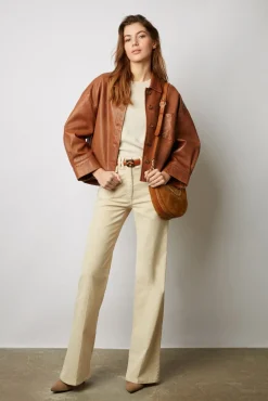 Veste Courte En Cuir Cigare - Jocya<Gerard Darel Sale