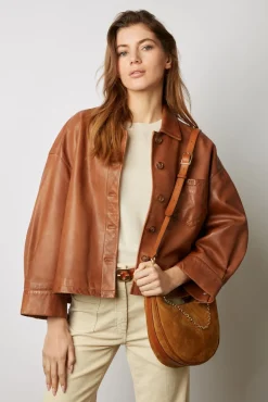 Veste Courte En Cuir Cigare - Jocya<Gerard Darel Sale