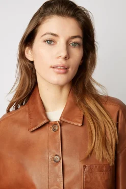 Veste Courte En Cuir Cigare - Jocya<Gerard Darel Sale