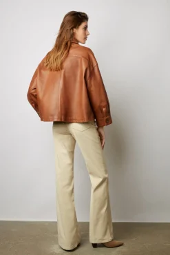 Veste Courte En Cuir Cigare - Jocya<Gerard Darel Sale