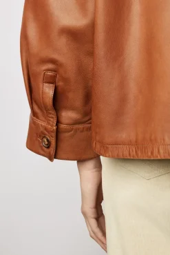 Veste Courte En Cuir Cigare - Jocya<Gerard Darel Sale
