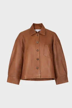 Veste Courte En Cuir Cigare - Jocya<Gerard Darel Sale