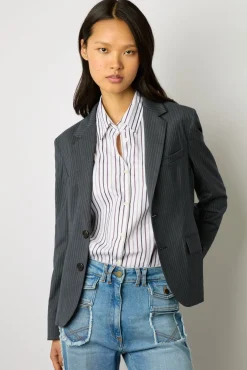 Veste De Tailleur A Rayures Marine - Eddie<Gerard Darel Fashion