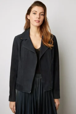 Veste En Cuir Velours Marine - Joceline<Gerard Darel Online