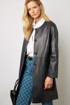 Veste Longue En Cuir Marine - Jemima<Gerard Darel Clearance