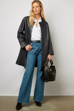 Veste Longue En Cuir Marine - Jemima<Gerard Darel Clearance