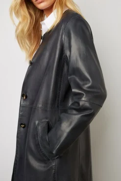 Veste Longue En Cuir Marine - Jemima<Gerard Darel Clearance