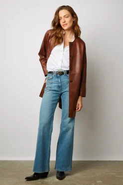 Veste Longue En Cuir Vieilli - Nalinha<Gerard Darel Hot