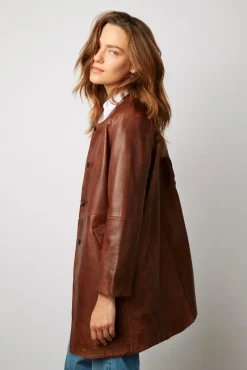 Veste Longue En Cuir Vieilli - Nalinha<Gerard Darel Hot