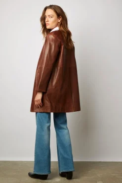 Veste Longue En Cuir Vieilli - Nalinha<Gerard Darel Hot