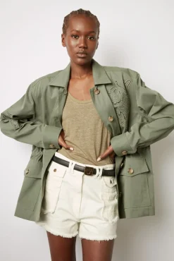 Veste Militaire Brodee Kaki Moyen - Sully<Gerard Darel Sale