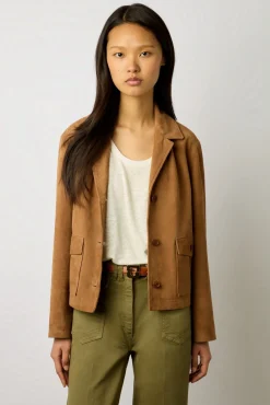 Veste Tailleur Cuir Velours Beige - Jasmine<Gerard Darel Hot